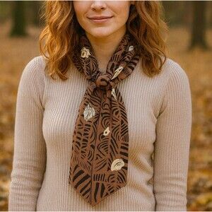 Brown Black Beige Animal Print Striped Spotted 100% Silk Scarf 54x10